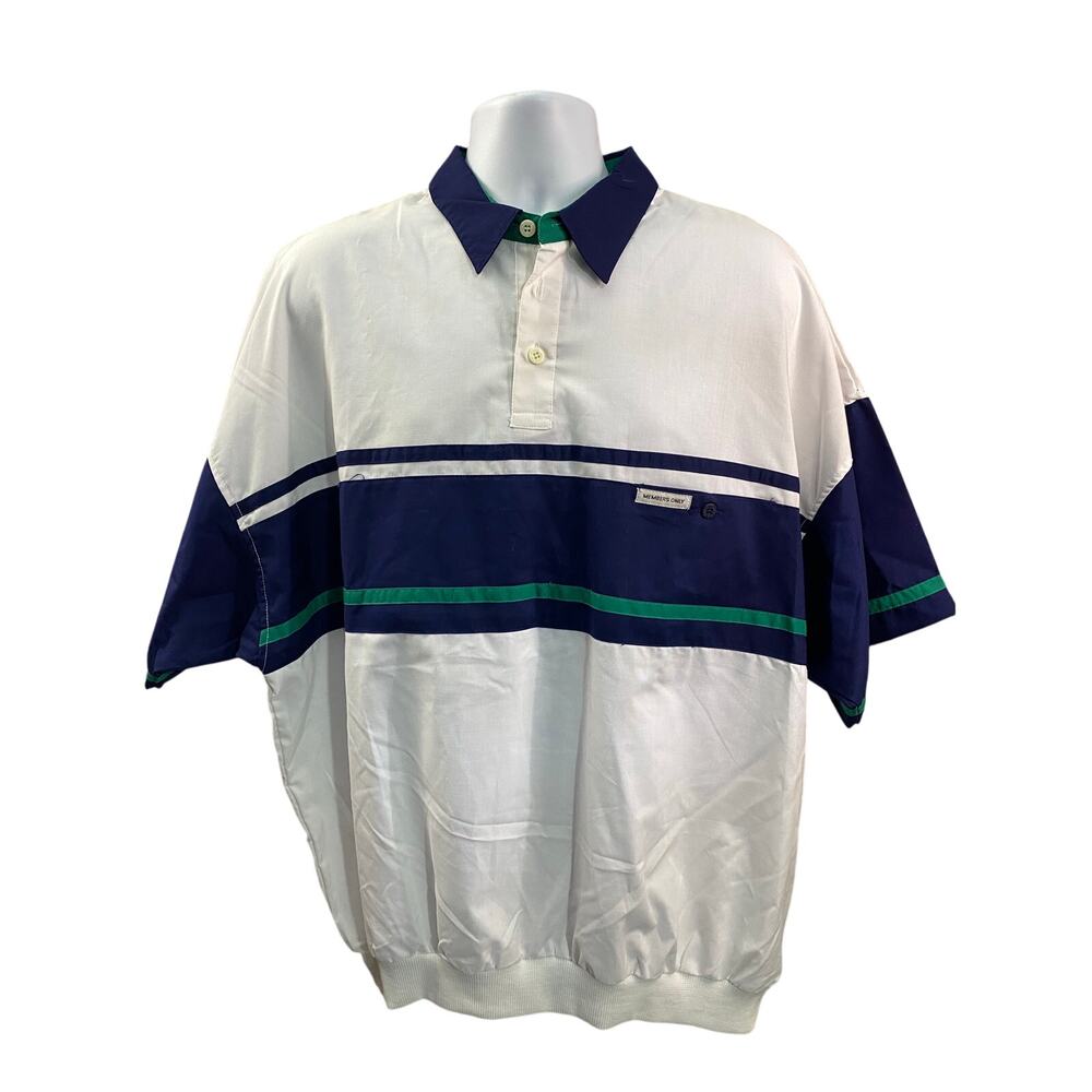 NWT Vintage Members Only Colorblock Polo Shirt Navy Teal White Short Sleeve 2XL